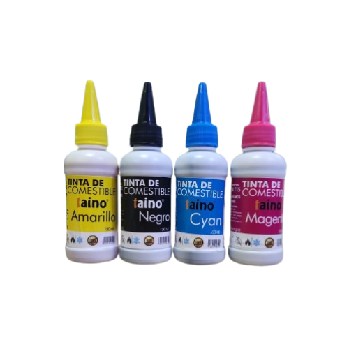 Tinta Comestible Vegetal 100ml Negro Cian Yellow Magenta Pack - TAINO®