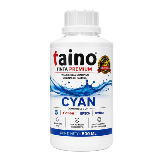 Pack 4 Tintas TAINO® Premium DYE CISS 500 ml – Black, Cyan, Magenta y Yellow