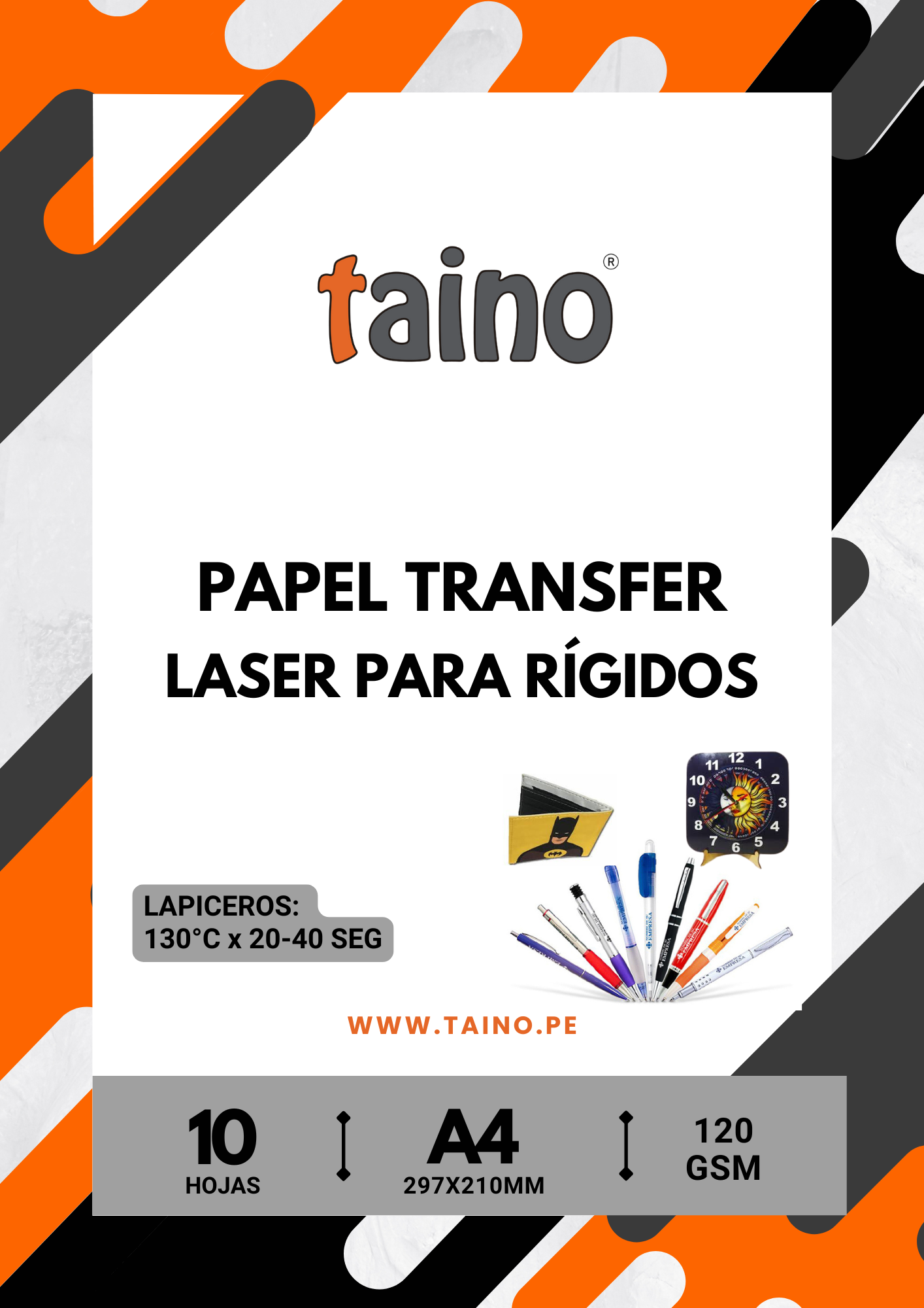 Papel Transfer Laser para Rígidos tamaño A4 10 Hojas - TAINO®