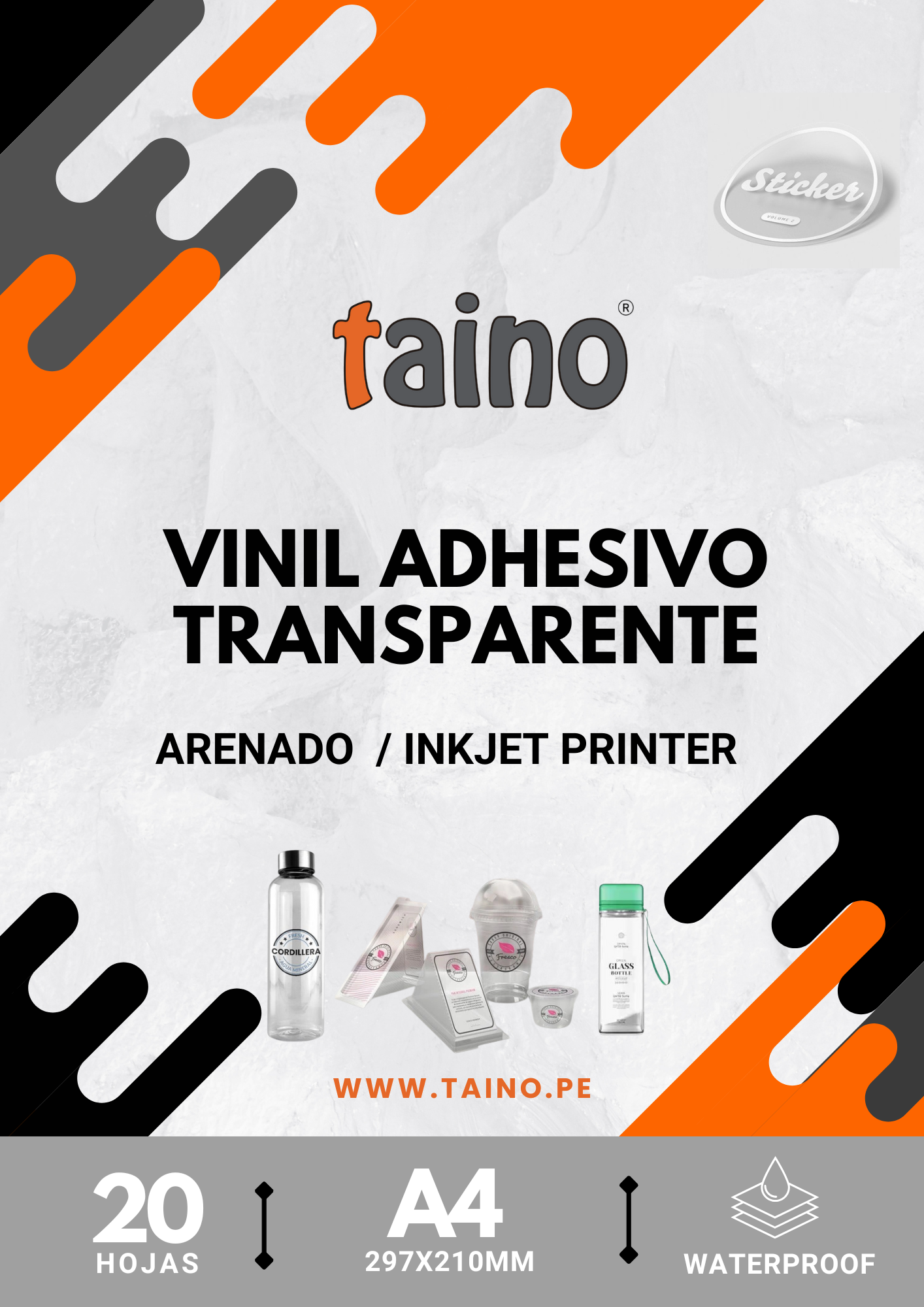 Vinil Adhesivo Resistente al Agua Transparente Arenado 20 Hojas A4
