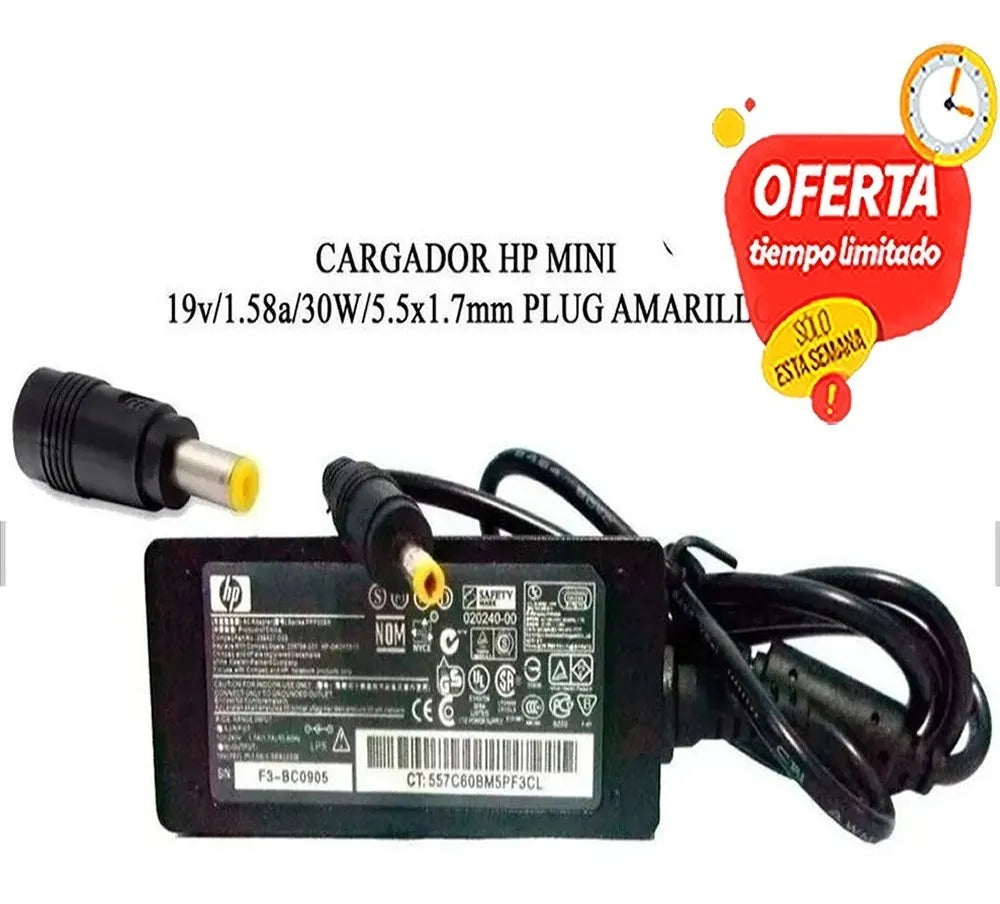 Cargador HP MINI 19v 1.58a Punta Delgada Cable Corriente de Regalo - TAINO®