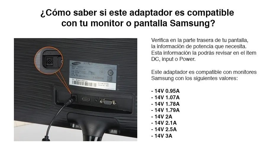 Cargador SAMSUNG 14v 2.14a 1.43a 1.79a Para Monitor - TAINO®