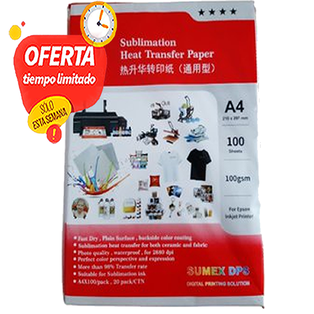 LIT Papel de sublimación A4 8.268x11.693 in, 100 hojas de papel de  transferencia de prensa térmica de 3.88 oz/m², para cualquier impresora de