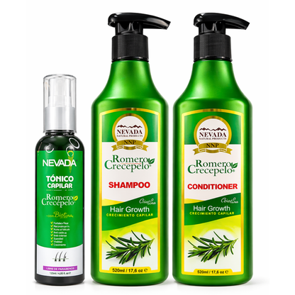 Romero crecepelo combo shampoo + acondicionador + tónico de crecimiento capilar