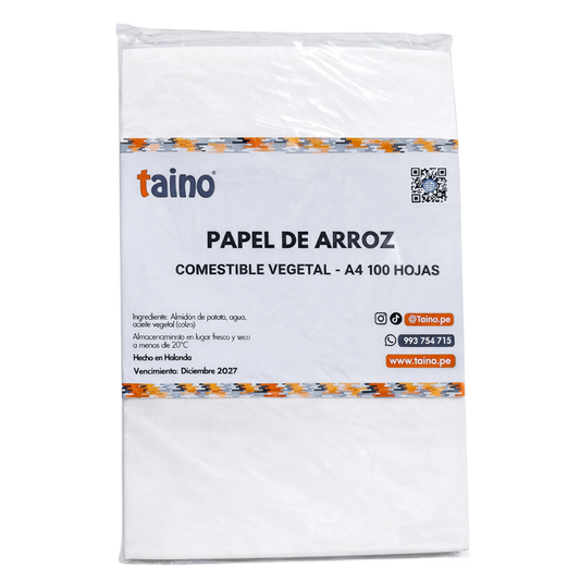 Papel arroz comestible repostería decoraciones 100 hojas A4 TAINO®
