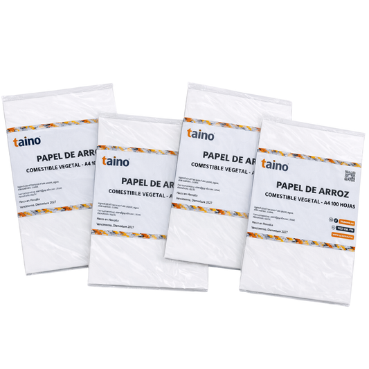 Papel arroz comestible repostería decoraciones 100 hojas A4 TAINO®