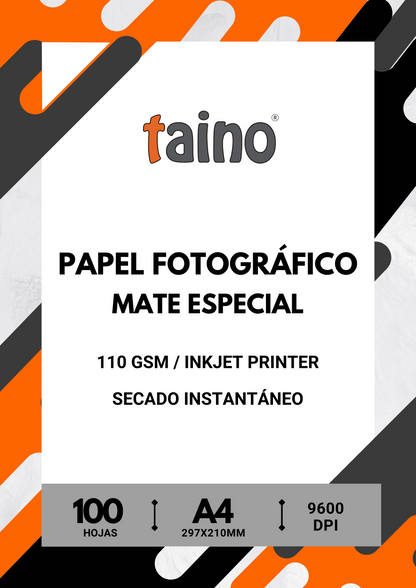 Papel Fotográfico Mate Especial 100 Hojas A4 Secado Instantáneo - TAINO®