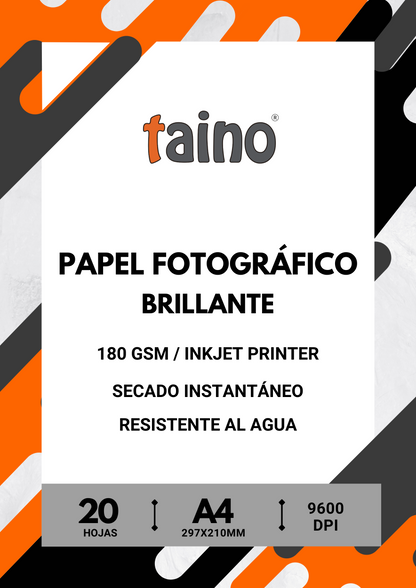 Papel Fotográfico Brillante Secado Instantáneo Resistente al Agua 20 Hojas A4 - TAINO®