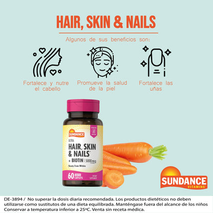 Cabello Piel y Uñas 60 Tabletas Recubiertas 5000mcg