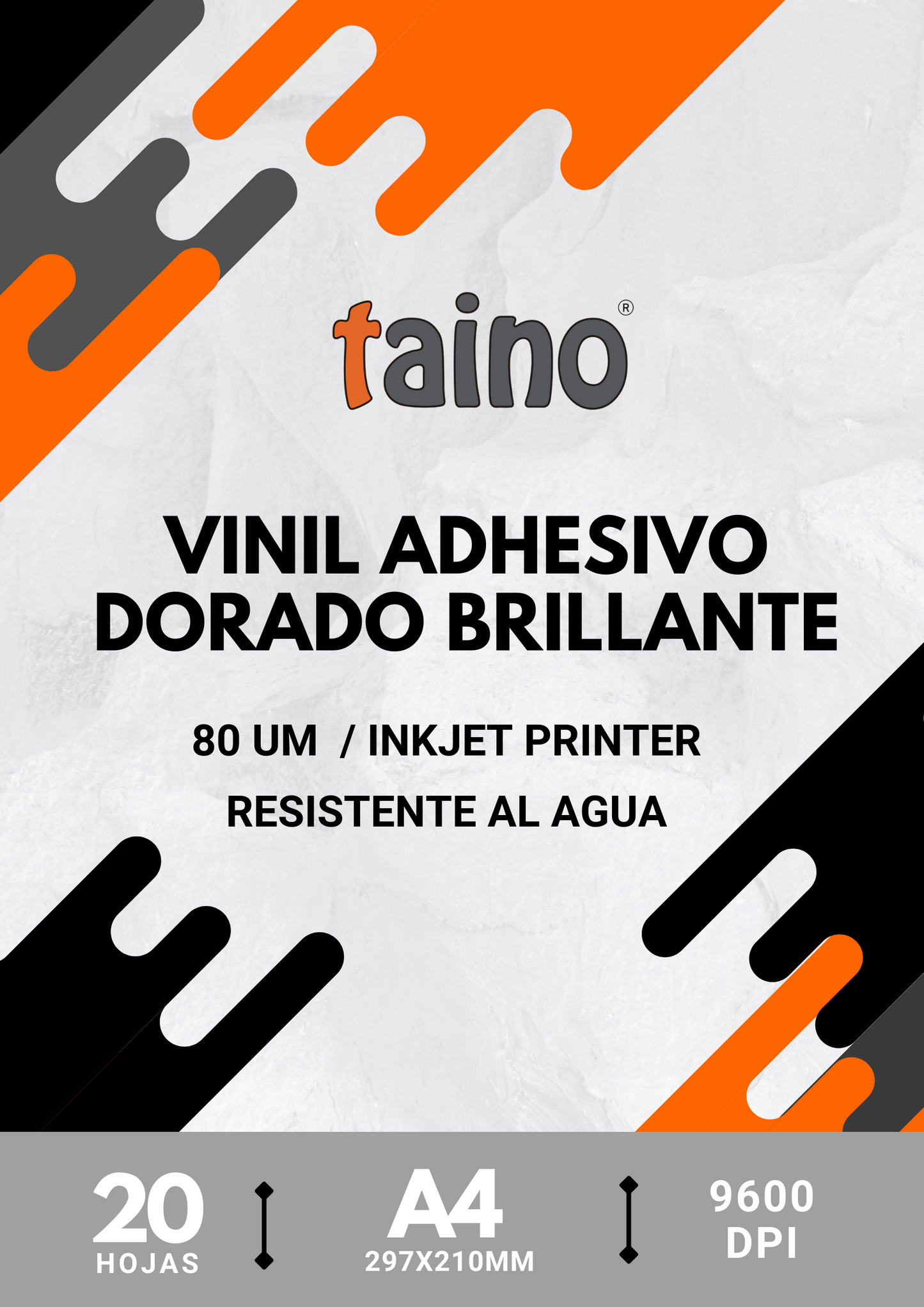 Vinil Adhesivo Dorado Brillante Resistente al Agua Paquete de 20 Hojas A4