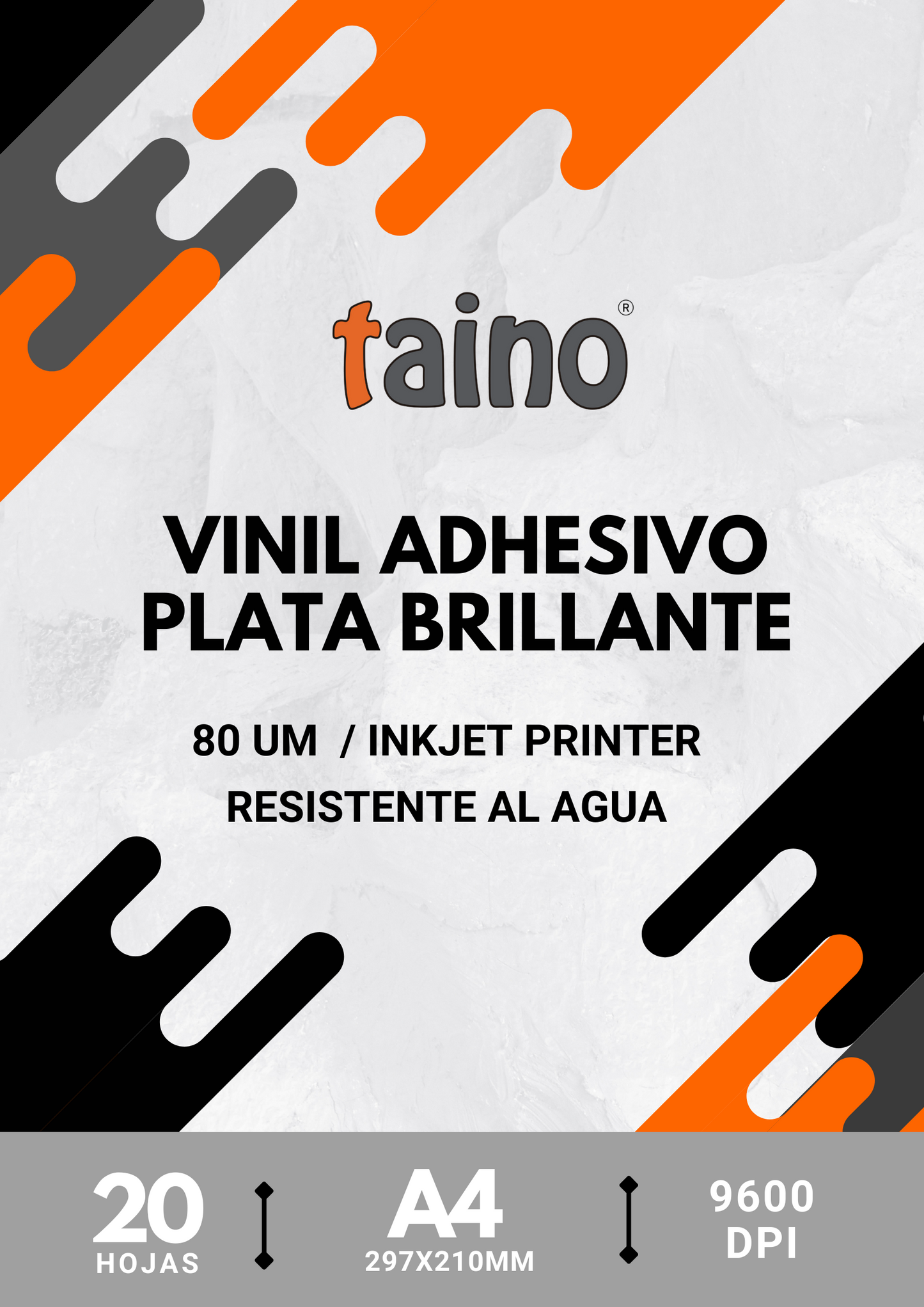 Vinil Adhesivo Plata Brillante Resistente al Agua Paquete de 20 Hojas A4