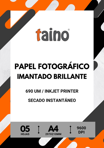 Papel Fotográfico Imantado Brillante Secado Instantáneo 5 Hojas A4 - TAINO®