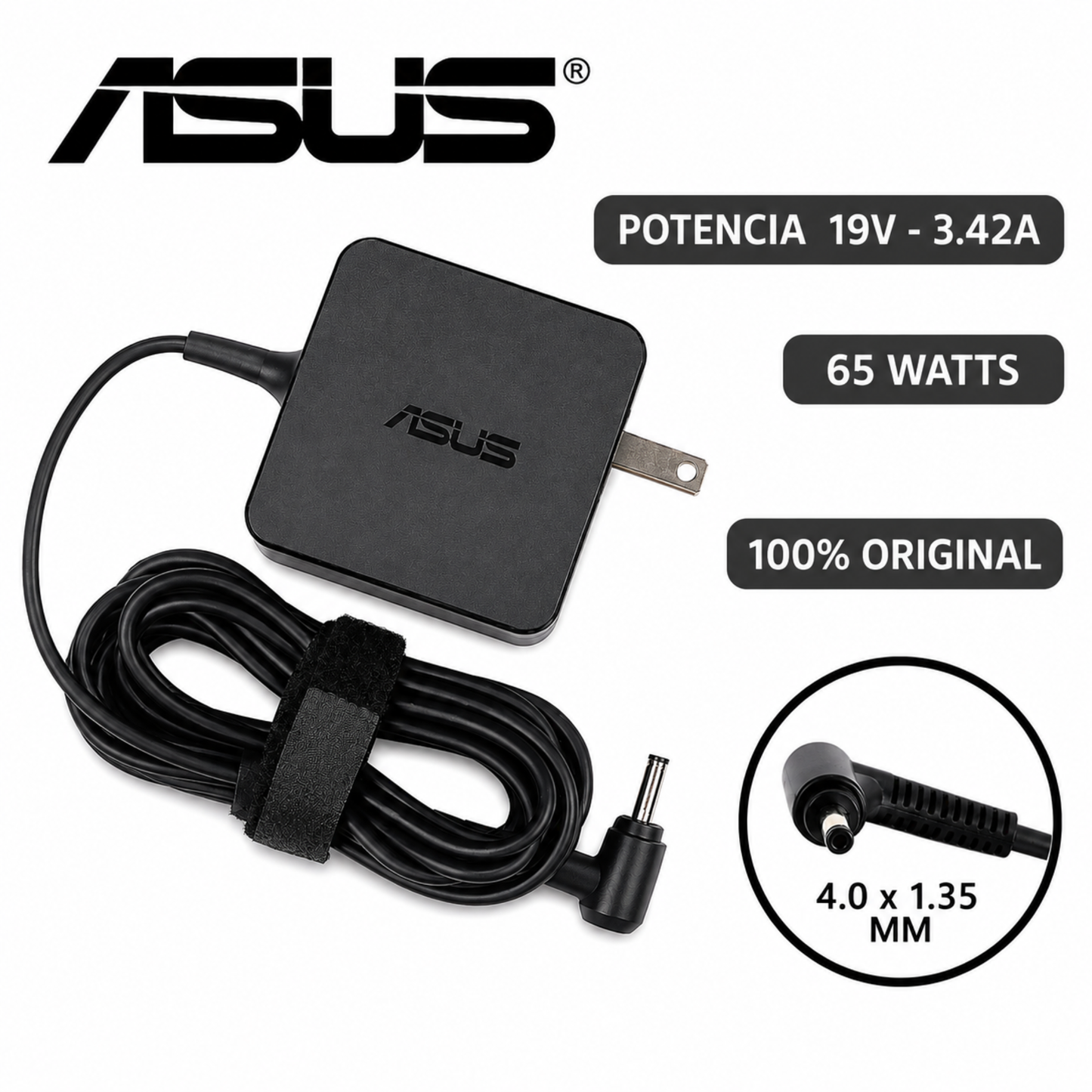 Cargador asus 19v 3.42a original punta delgada