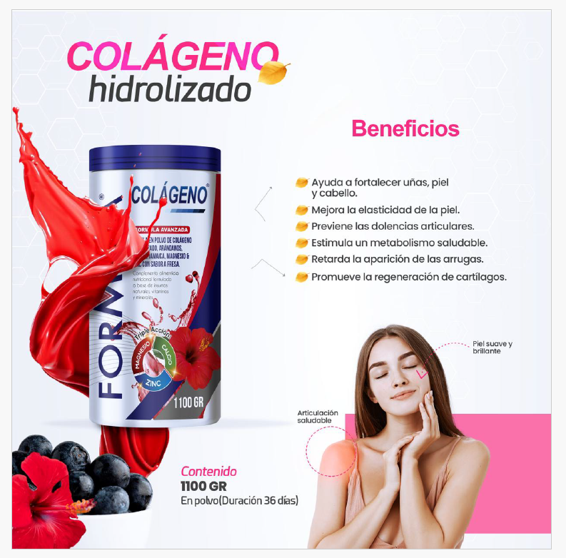 Colágeno Hidrolizado Arandanos Flor de Jamaica Magnesio Fresa Fórmula V 1.1 kg