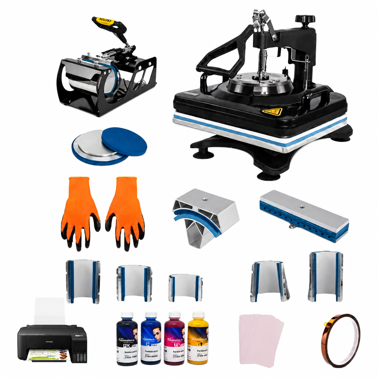 Combo Sublimación 15 en 1 Multifuncional Plancha 29x38cm Impresora Epson Tintas Papel A4 Cinta