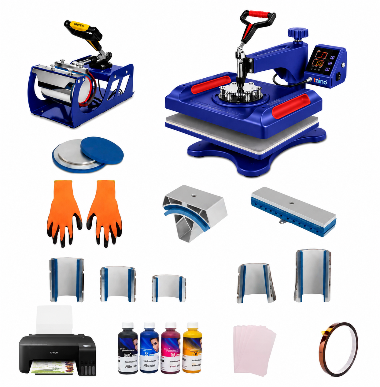 Combo Sublimación 15 en 1 Multifuncional Plancha 38x38cm Impresora Epson Tintas Papel A4 Cinta