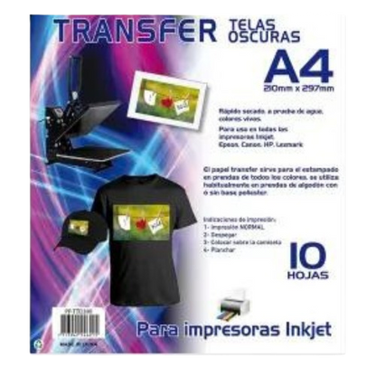 Papel Transfer A4 Premium 10 Hojas Para Estampado Polos Oscuro - TAINO®