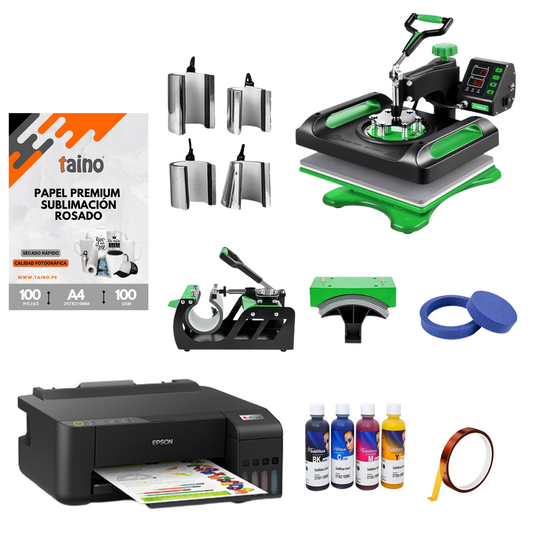 Combo Sublimación 11 En 1 Multifuncional Plancha Freesub 38X38 Impresora Tintas Papel
