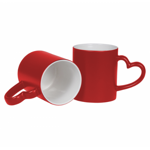 Taza Mágica Negro y Rojo 11 onz Asa Corazón Incluye Cajita