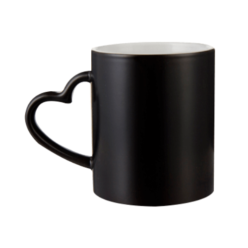 Taza Mágica Negro y Rojo 11 onz Asa Corazón Incluye Cajita