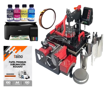 Combo Sublimación Multifuncional 11 en 1 Plancha 29X38 Impresora Epson Tintas A4 Papel de Sublimación - TAINO®