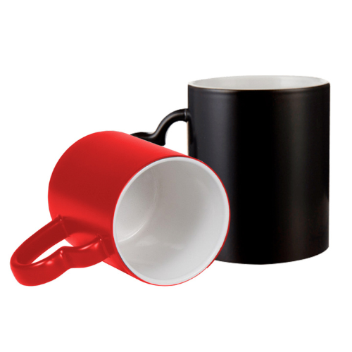 Taza Mágica Negro y Rojo 11 onz Asa Corazón Incluye Cajita