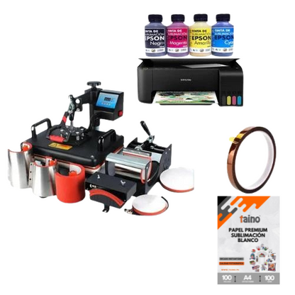 Combo Sublimación 11 en 1 Plancha Importada 30x40 Impresora Tintas Hojas - TAINO®