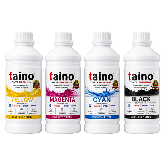 Pack de Tintas TAINO® PREMIUM DYE CISS – 4 Colores de 1 Litro