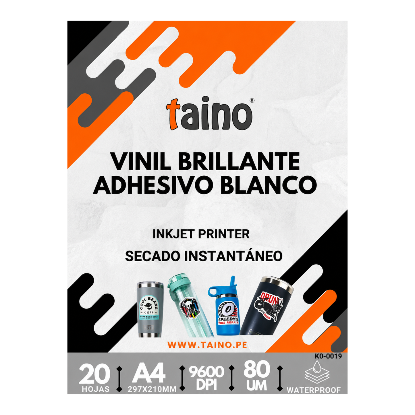 Vinil Adhesivo Blanco Resistente al Agua Paquete 20 Hojas A4