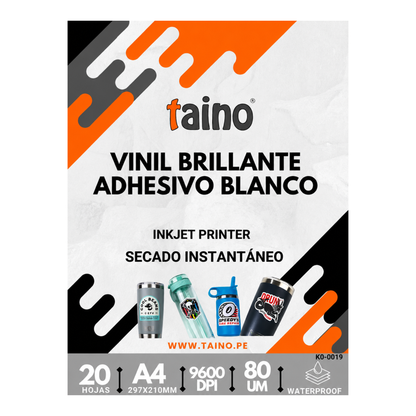 Vinil Adhesivo Blanco Resistente al Agua Paquete 20 Hojas A4