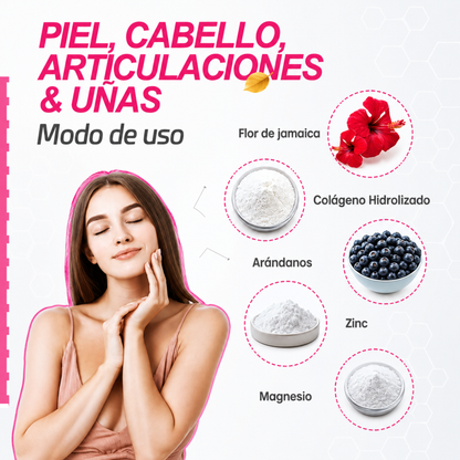Colágeno hidrolizado arandanos flor de jamaica magnesio fresa fórmula V 1.1 kg