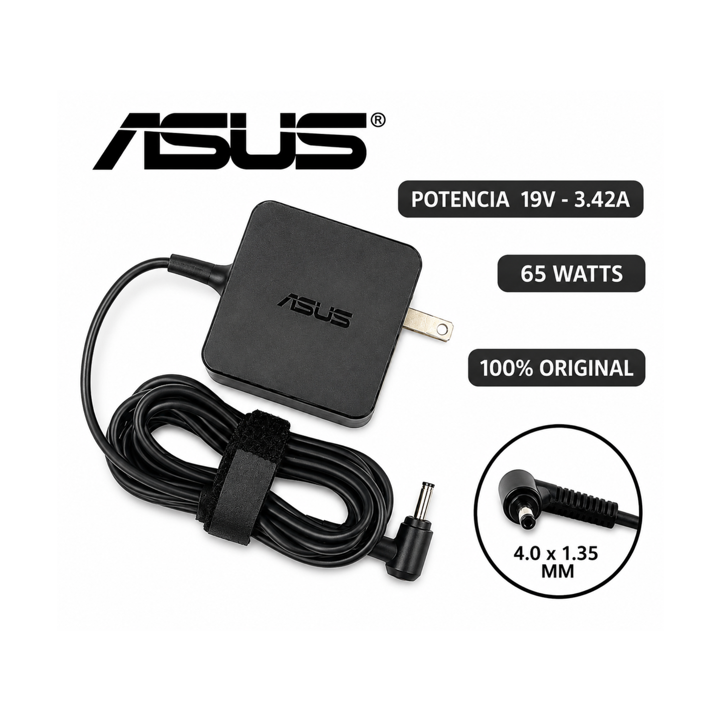 Cargador asus 19v 3.42a original punta delgada