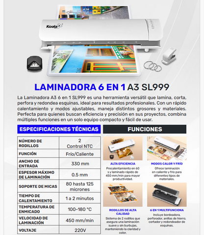 Laminadora 6 en 1 A3 MODELO SL999