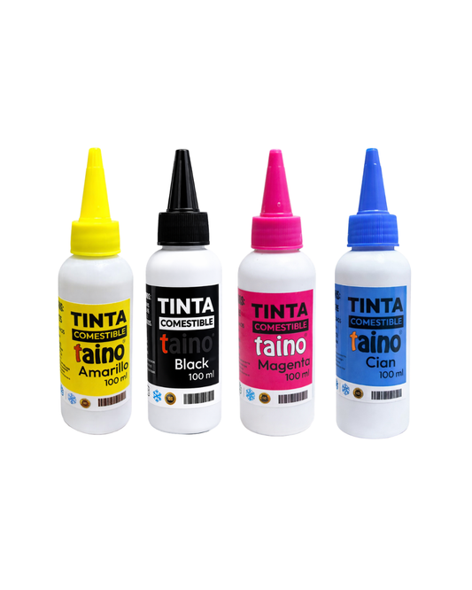 Tinta comestible vegetal pack negro cian yellow magenta 100ml TAINO®
