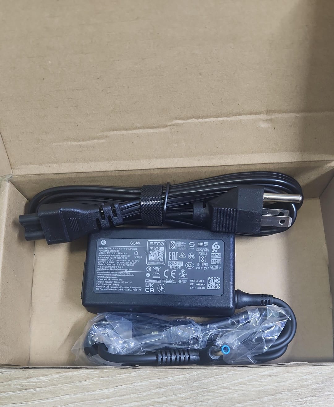 Cargador HP ORIGINAL 19.5v 3.33a Punta Azul Cable Corriente