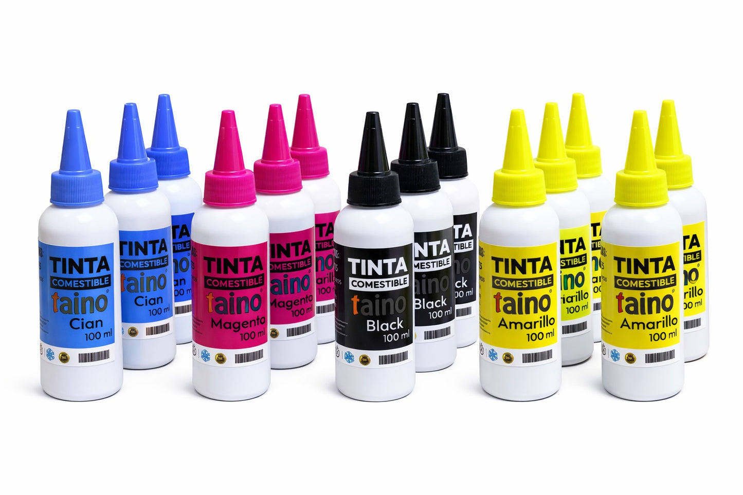 Tinta comestible vegetal pack negro cian yellow magenta 100ml TAINO®