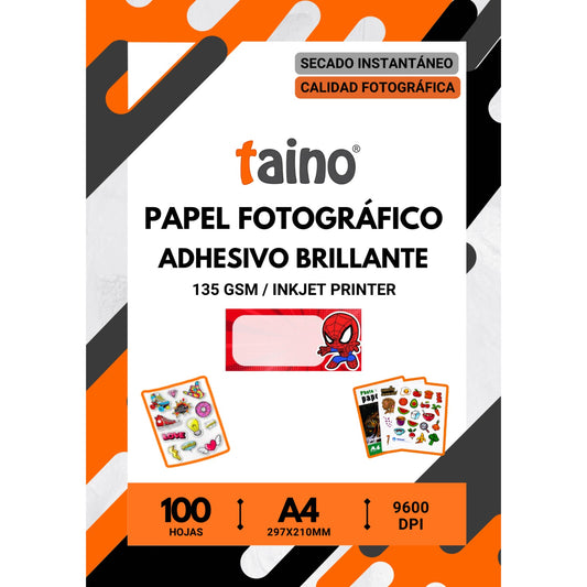 Papel fotográfico adhesivo brillante 100 hojas A4 TAINO®