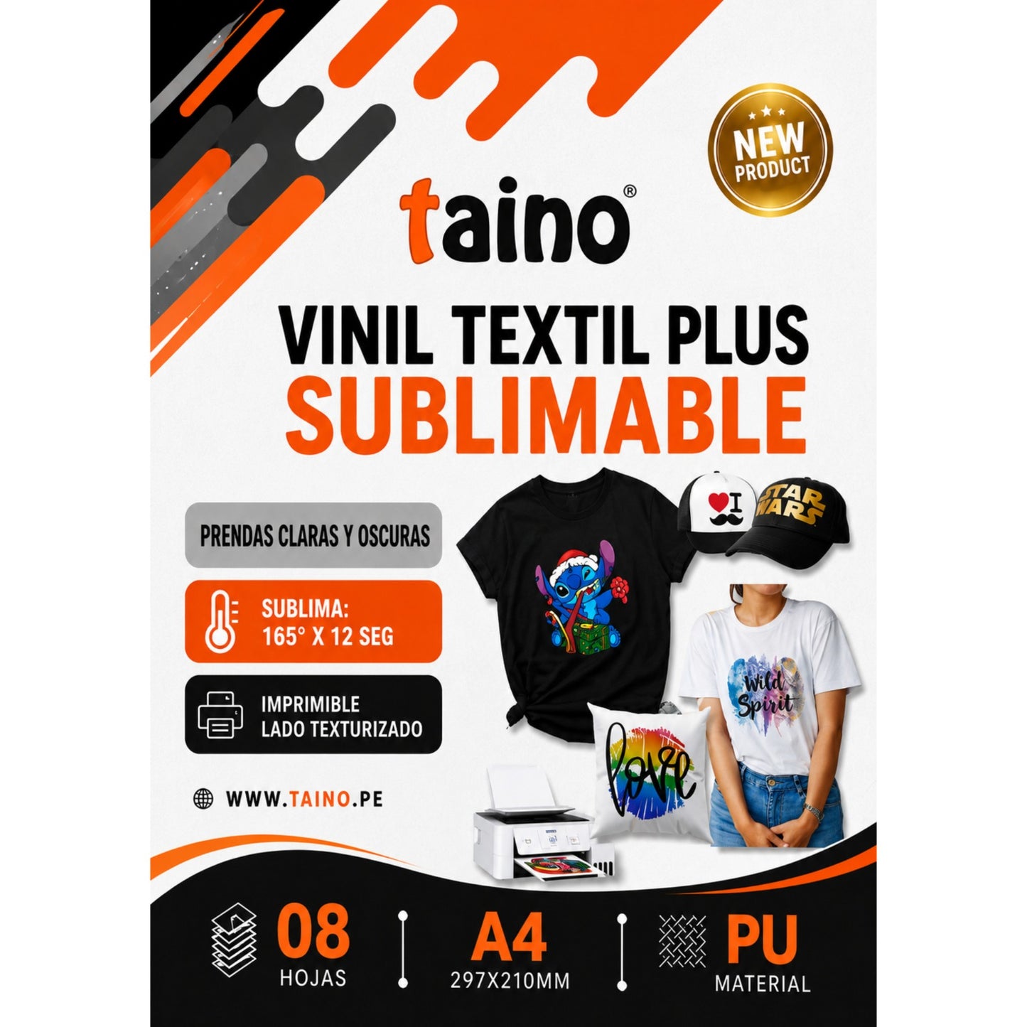 Vinil Textil Plus Sublimable - Impresión Directa 8 Hojas A4