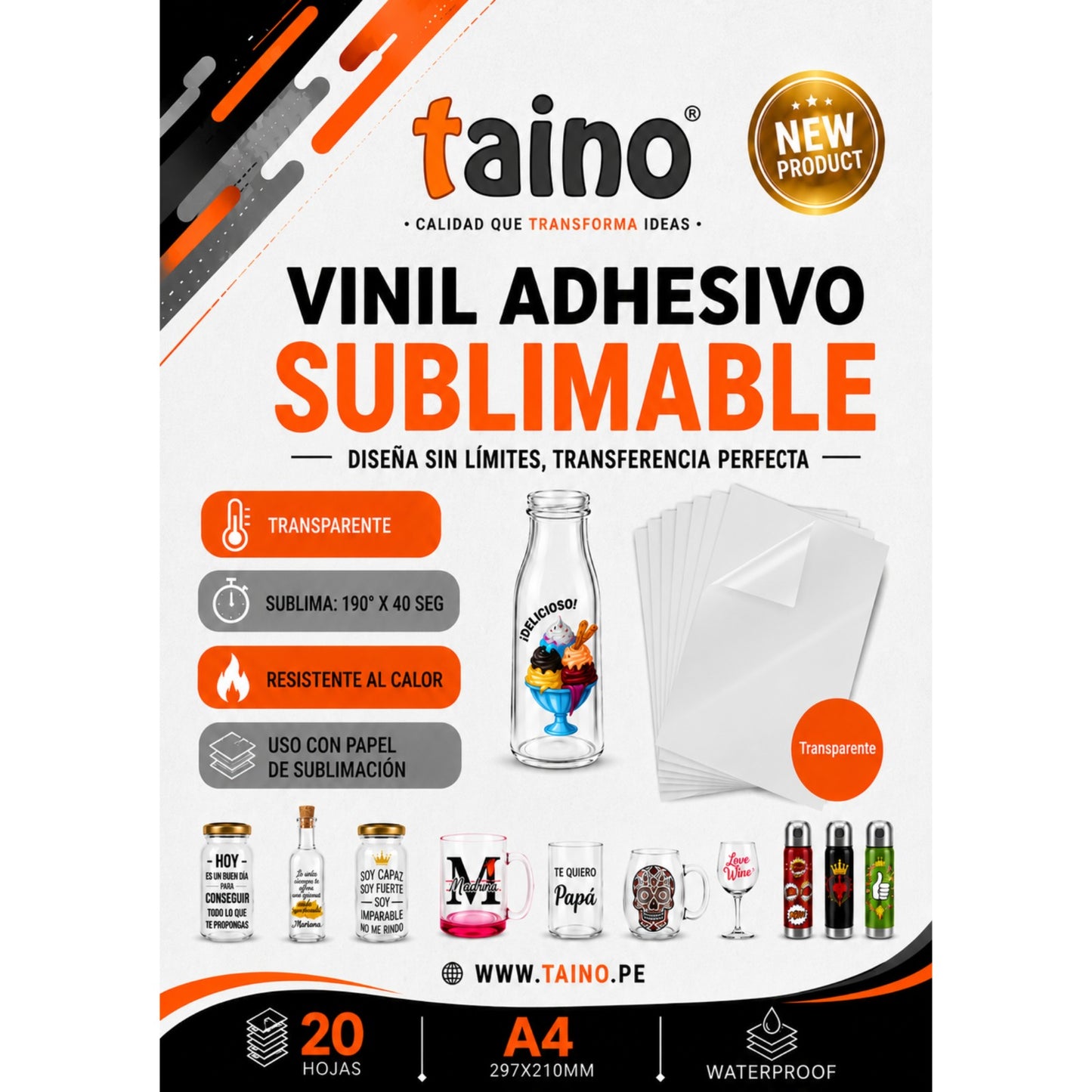 Vinil Adhesivo Transparente Sublimable Resistente al Calor 20 Hojas A4