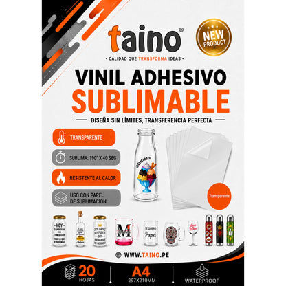 Vinil Adhesivo Transparente Sublimable Resistente al Calor 20 Hojas A4