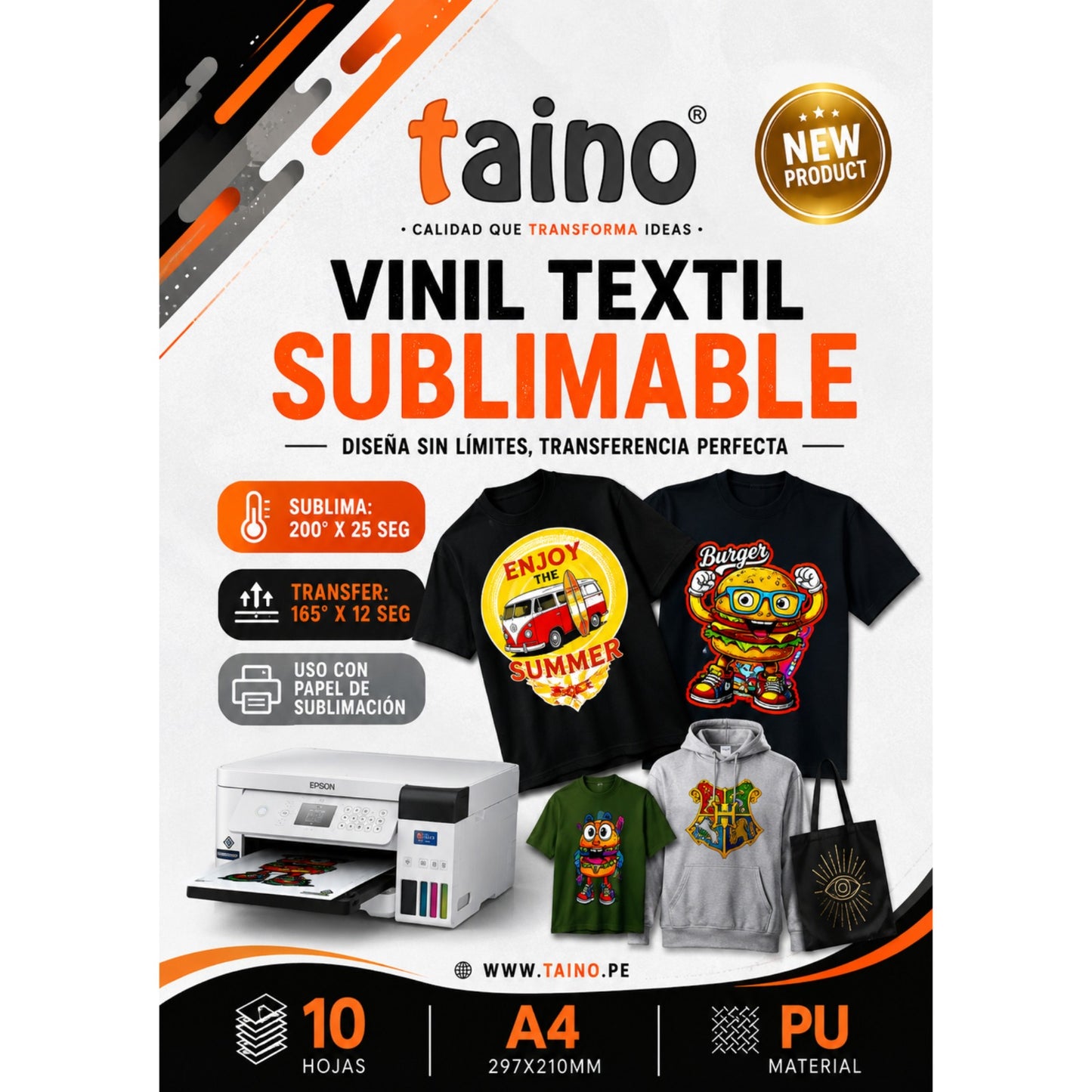 Vinil Textil Sublimable - Uso con Papel 10 Hojas A4