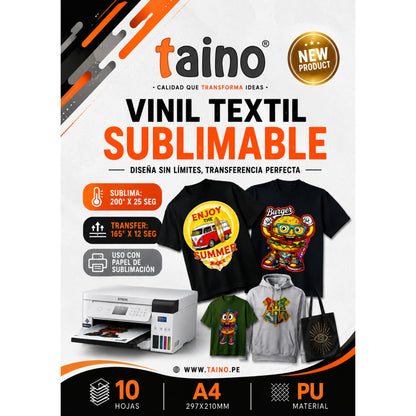 Vinil Textil Sublimable - Uso con Papel 10 Hojas A4