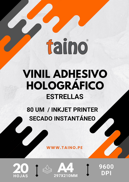 Vinil Holográfico Plateado Diseños Variados 20 hojas A4