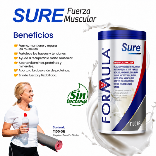 Leche Sure Proteinas Suero de Leche Colageno Calcio Hierro Fórmula V 1.1 Kg
