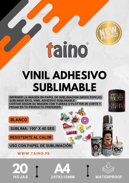 Vinil Adhesivo Blanco Sublimable Resistente al Calor Paquete 20 Hojas A4