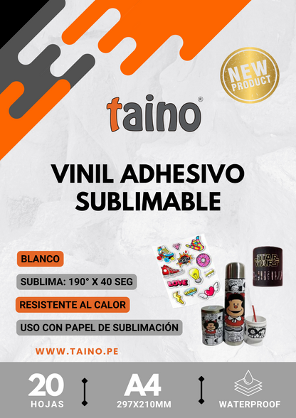 Vinil Adhesivo Blanco Sublimable Resistente al Calor Paquete 20 Hojas A4