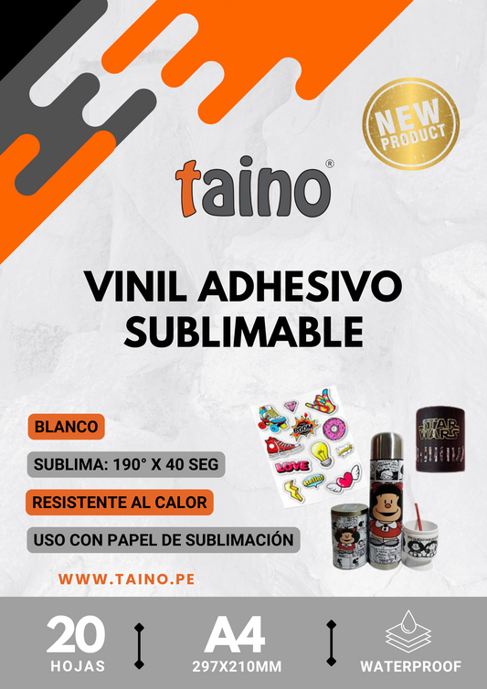 Vinil Blanco Adhesivo Sublimable Resistente al Calor Paquete 20 Hojas A4