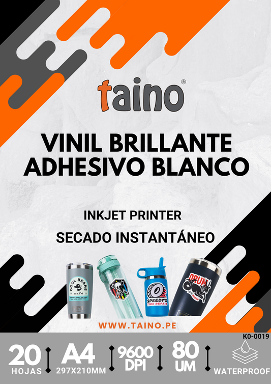 Vinil Adhesivo Blanco Resistente al Agua Paquete 20 Hojas A4