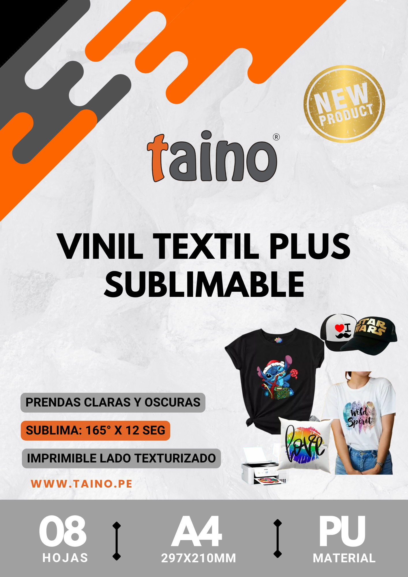 Vinil Textil Plus Sublimable - Impresión Directa 8 Hojas A4 – TAINO®