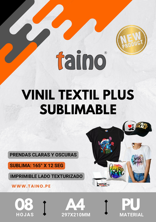 Vinil Textil Plus Sublimable - Impresión Directa Paquete de 8 Hojas A4